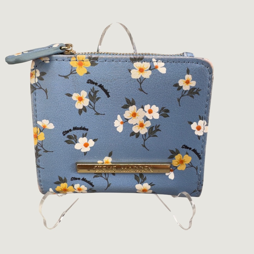 Steve Madden Floral Bifold Wallet OS Blue Cottagecore Coquette Small Zip Pouch